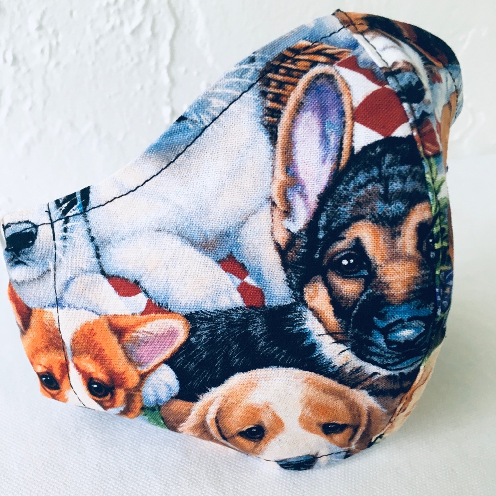 FACE MASK 💯% COTTON DOGS MOTIF BLUE CREAM GREEN - Picture 8 of 9